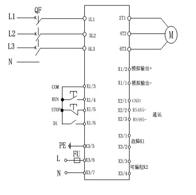 CMC-MX內(nèi)置旁路軟起動(dòng)器基本接線原理圖、三角形內(nèi)接連接圖和典型應(yīng)用接線圖(圖1)